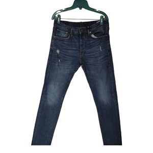 ✨H&M & Denim Slim Straight Button Fly Jeans Med Wash 31 Distressed
